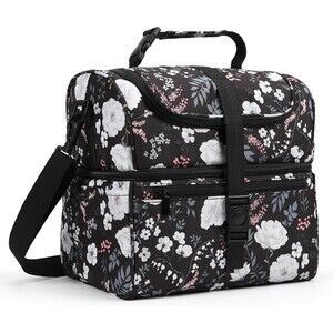 Double Deck Lunch Bag Dual Compartment for Wome Work Office Insulated Box